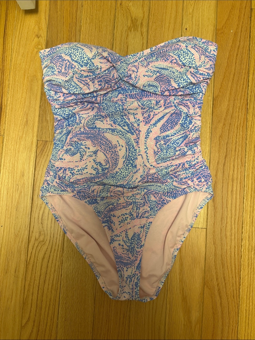 Lilly Pulitzer Pink and Blue Strapless One-Piece Swimsuit